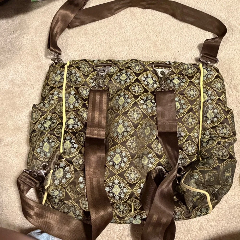 Petunia Pickle Bottom Baby Chic Diaper Bag Brown Gold Damask Brocade Messenger